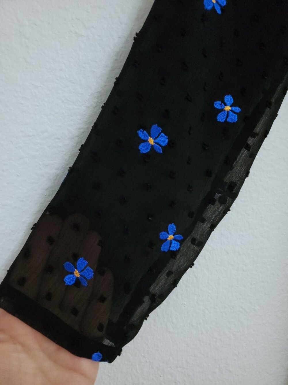 Maje Swiss Dot Floral Blue Daisy Embroidered Chiffon Dress - Picture 4 of 15